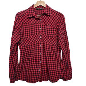 Women's Buffalo Plaid Flared Multipatterned Button up shirt Size Med